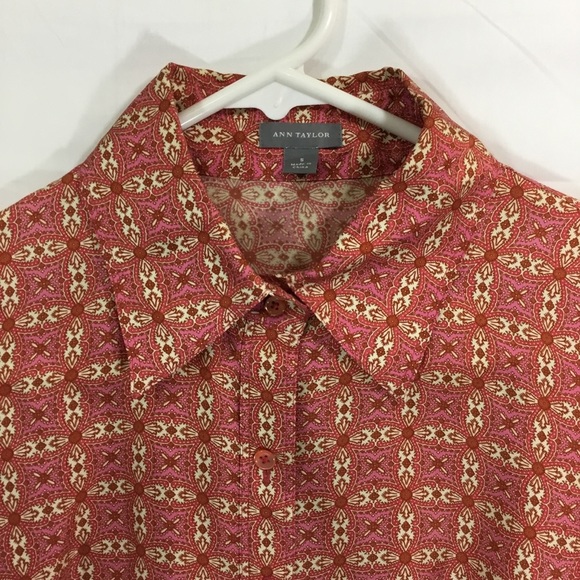 Ann Taylor Pink & Red Silk Button Down Shirt - Picture 3 of 6